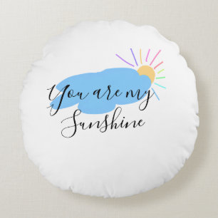 you are my sunshine yellow orange sun rays clouds round cushion