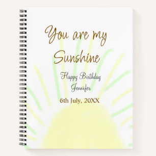 You are my sunshine yellow pastel birthday add nam notebook