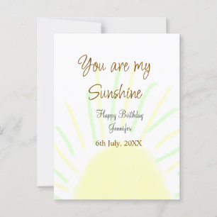 You are my sunshine yellow pastel birthday add nam postcard