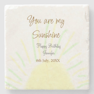 You are my sunshine yellow pastel birthday add nam stone coaster