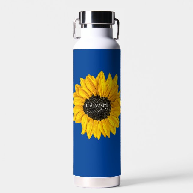 you are my sunshine yellow sunflower on royal blue water bottle (Front)