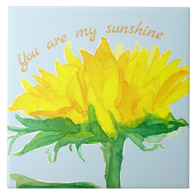 You Are My Sunshine Yellow Sunflower Watercolor Tile (Front)