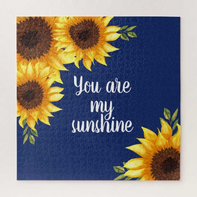 You are My Sunshine Yellow Sunflowers Navy Blue Jigsaw Puzzle (Vertical)