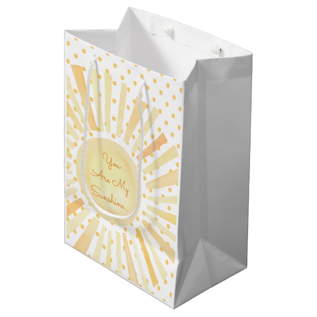 You Are My Sunshine Yellow White Orange Polka Dots Medium Gift Bag (Front Angled)