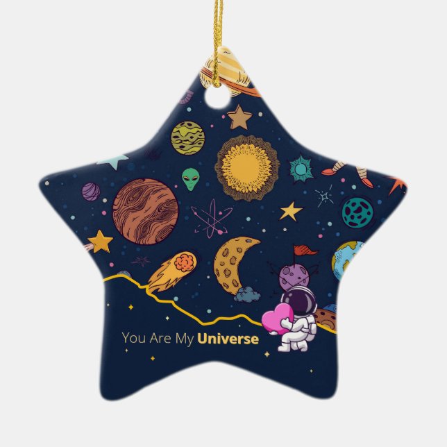 You Are My Universe – Cute Outer Space Love Ceramic Tree Decoration (Front)