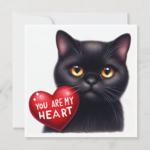You Are My Valentine Heart Poem Black Cat Holiday  Card