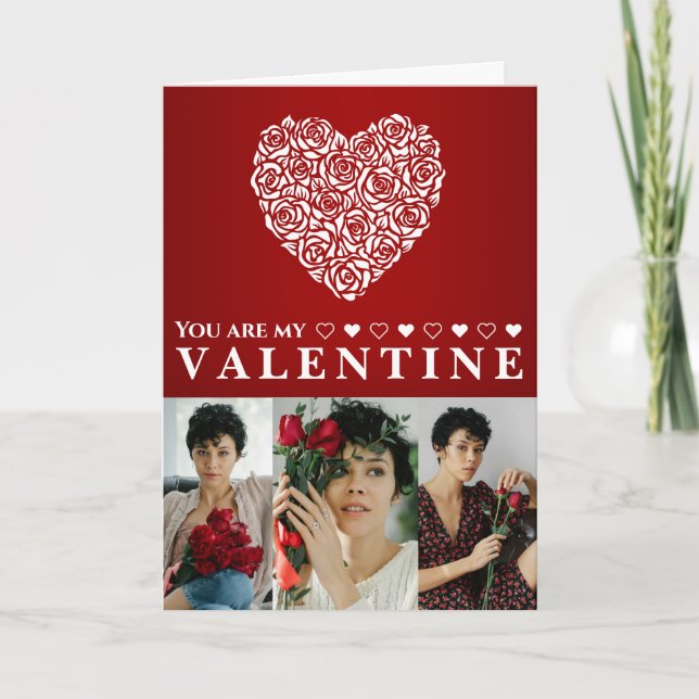 You Are My Valentine Rose Heart Photo Card (Front)