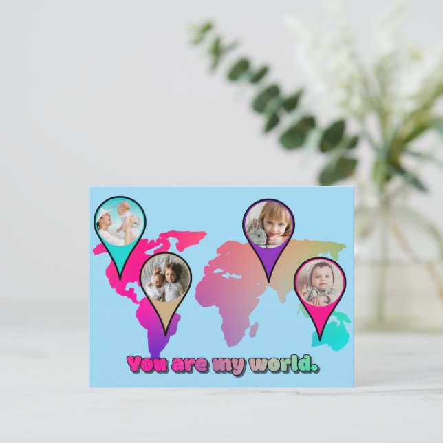 You Are My World Multicolor Map Photo Collage Postcard (Standing Front)
