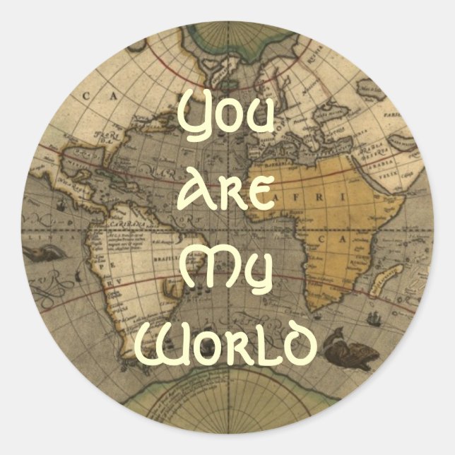 You Are My World Romantic Olde World Map Stickers (Front)