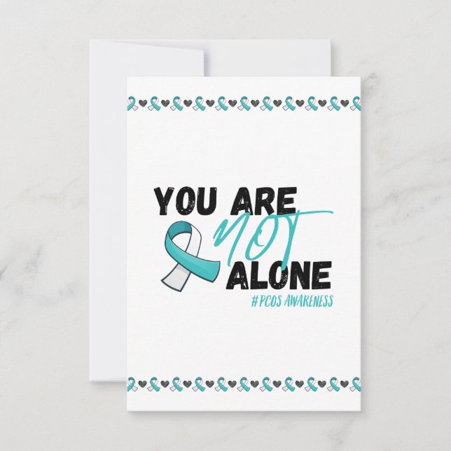 You Are Not Alone PCOS Teal Ribbon Awareness Thank You Card (Front)