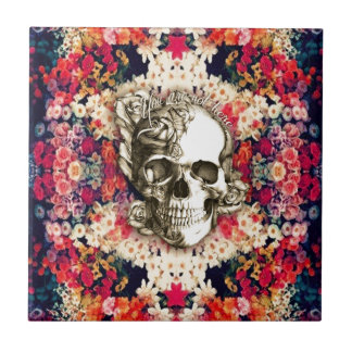 You are not here floral day of the dead skull tile