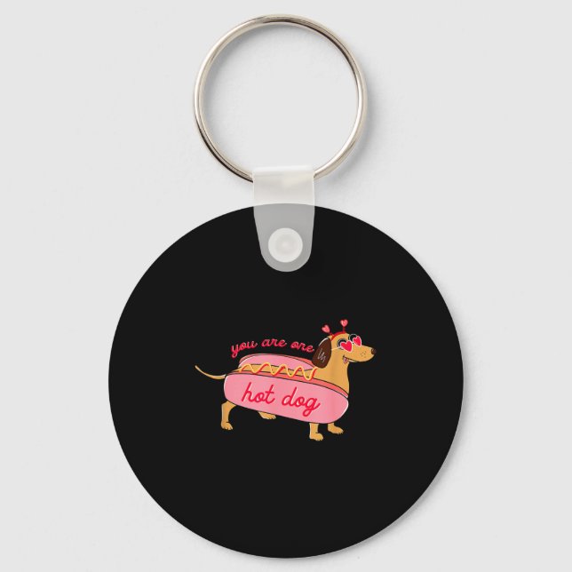 You Are One Hot Dog Dachshund Valentines Heart Gle Key Ring (Front)