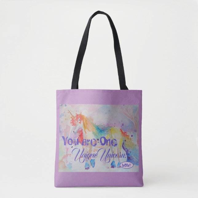 You Are One Unique Unicorn! Rainbow Girls Tote Bag (Front)