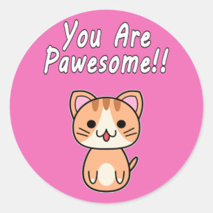 You Are Pawesome!! Ginger Tabby Cat White Writing Classic Round Sticker