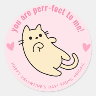 You Are Perr-fect! Cute Cat Classroom Valentine Classic Round Sticker
