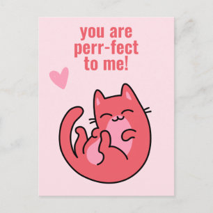 You Are Perr-fect! Cute Cat Classroom Valentine Postcard