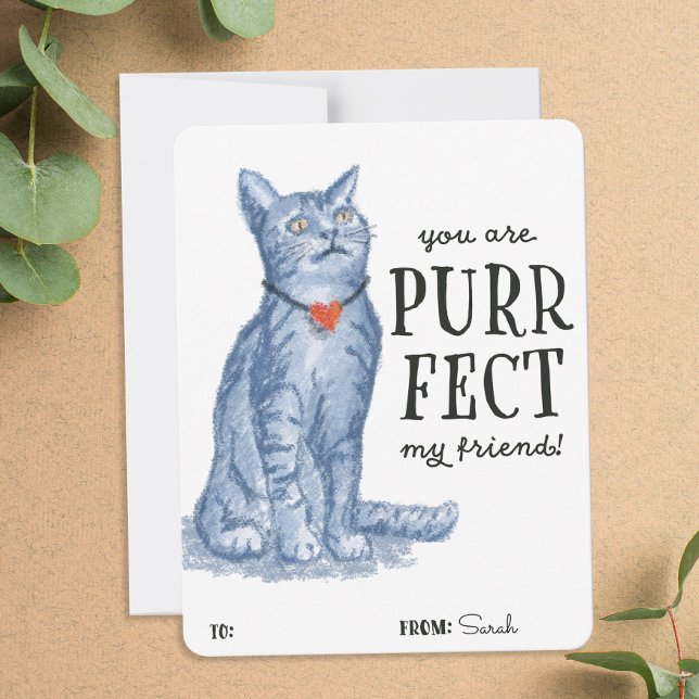 You Are "Purrfect" Pun Valentine Grey Kitty Cat Holiday Card (Creator Uploaded)