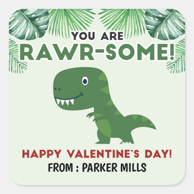 You are Rawrsome - Dinosaur Valentine Sticker (Front)
