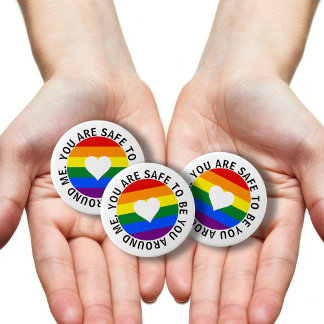 You are safe to be you around me rainbow heart 7.5 cm round badge