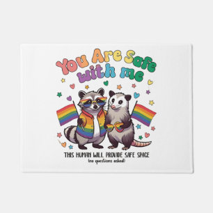 You Are Safe With Me LGBT Racoon Animal Doormat