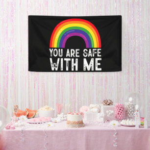 You Are Safe With Me LGBTQ Pride Month Rainbow  Banner
