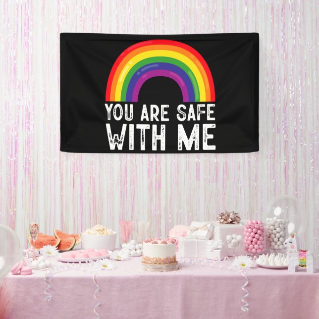 You Are Safe With Me LGBTQ Pride Month Rainbow  Banner (Party)