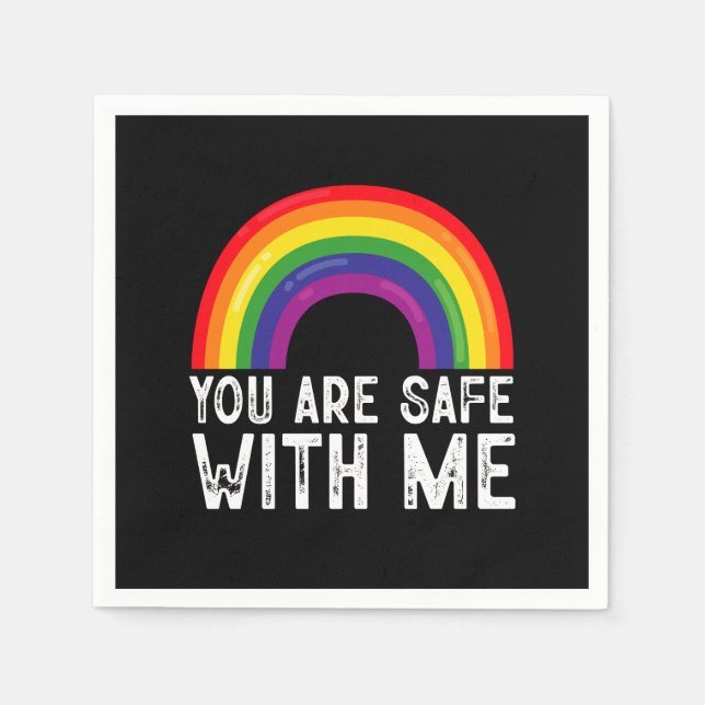You Are Safe With Me LGBTQ Pride Month Rainbow  Napkin (Front)