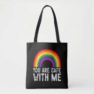 You Are Safe With Me LGBTQ Pride Month Rainbow Tote Bag