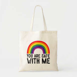 You Are Safe With Me LGBTQ Pride Month Rainbow Tote Bag