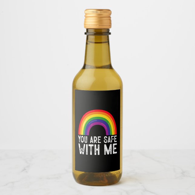 You Are Safe With Me LGBTQ Pride Month Rainbow  Wine Label (Front)