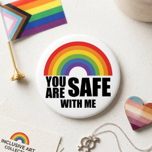 You Are Safe With Me LGBTQ Rainbow Pride  7.5 Cm Round Badge