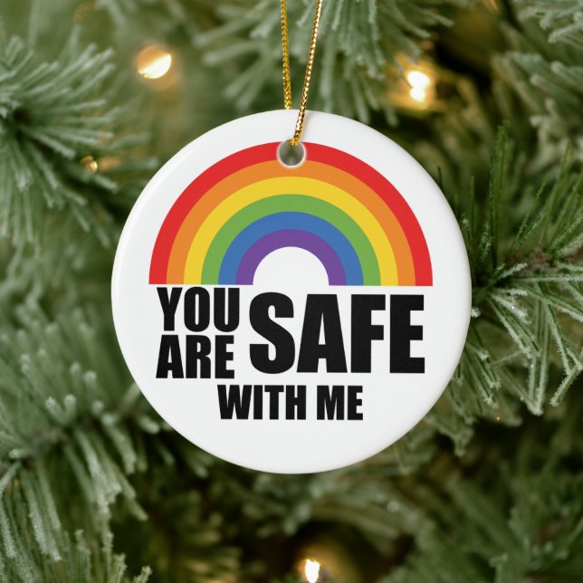 You Are Safe With Me LGBTQ Rainbow Pride  Ceramic Tree Decoration (Tree)