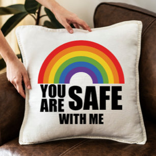 You Are Safe With Me LGBTQ Rainbow Pride  Cushion