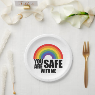 You Are Safe With Me LGBTQ Rainbow Pride Paper Plate