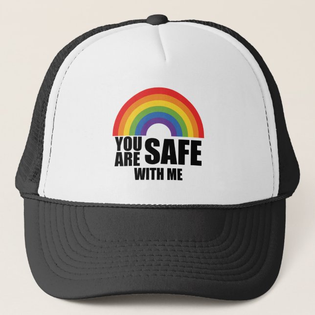 You Are Safe With Me LGBTQ Rainbow Pride  Trucker Hat (Front)