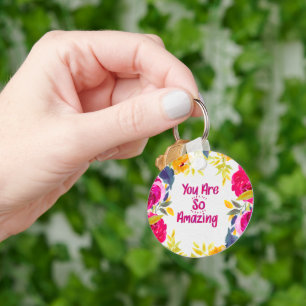 You Are So Amazing Watercolor Floral Key Ring