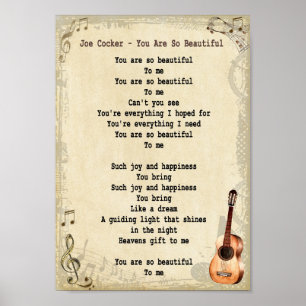 You Are So Beautiful Song Lyric Vintage Print