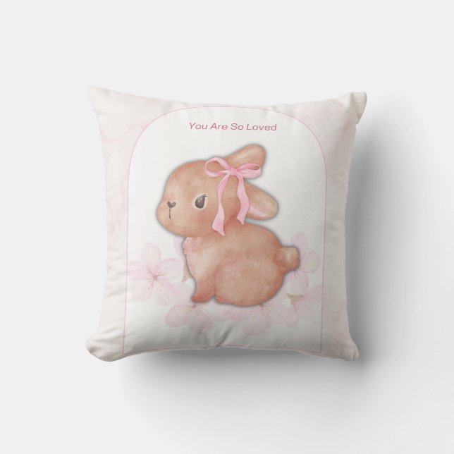 You Are So Loved Bunny Print | Baby Girl Nursery  Cushion (Front)