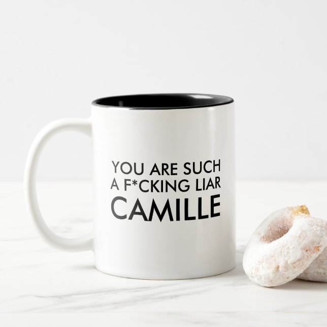 You Are Such a Liar Camille! Two-Tone Coffee Mug (With Donut)