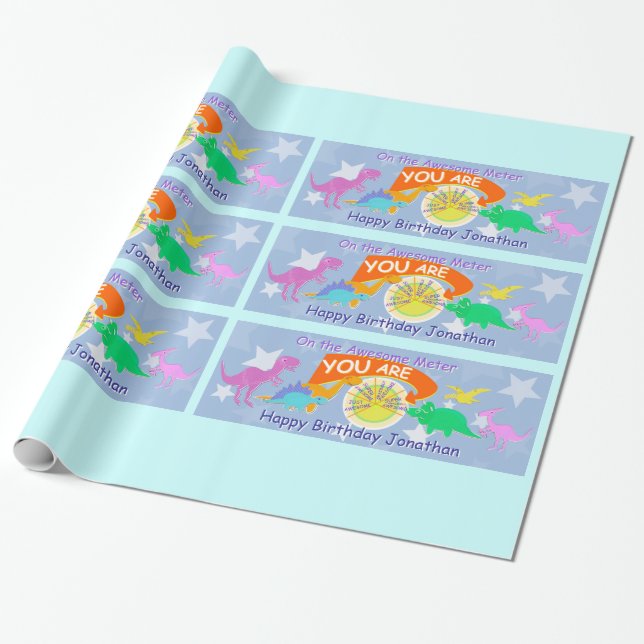 You Are Super Awesome Cartoon Dinosaurs Birthday Wrapping Paper (Unrolled)