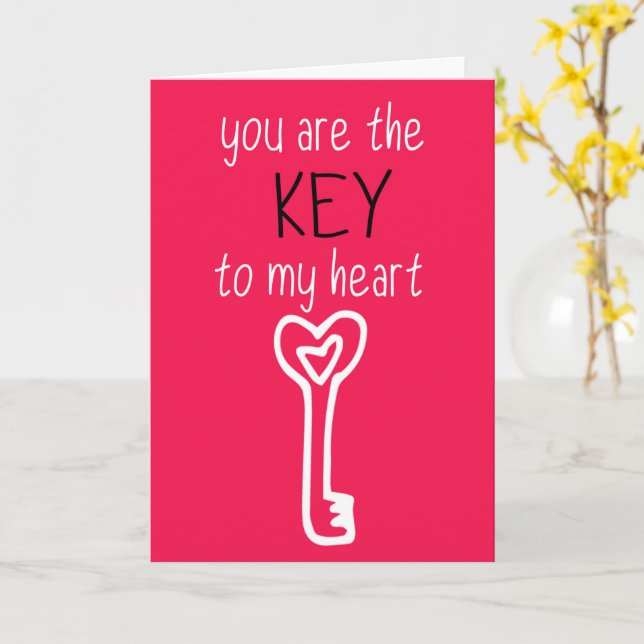 You Are The Key To My Heart Valentines Card (Yellow Flower)