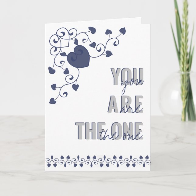 You Are the One Blue Typography Heart Valentines Holiday Card (Front)