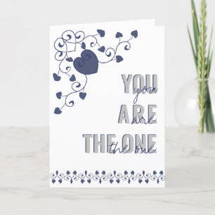 You Are the One Blue Typography Heart Valentines Holiday Card