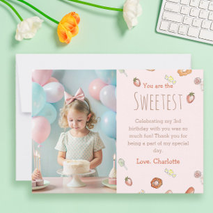 You are the sweetest pastel kids birthday thank you card