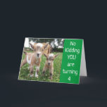 **YOU ARE TURNING 4** NO KIDDING! BIRTHDAY CARD<br><div class="desc">I THINK THEY ARE ADORABLE AND HOPE YOU DO AS WELL... ... THANK YOU SO VERY MUCH FOR STOPPING BY ONE OF MY EIGHT STORES!!!!</div>