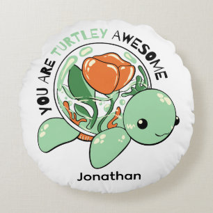 You Are Turtley Awesome Flower Succulent Turtle Round Cushion