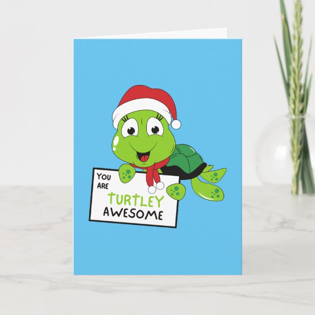 You Are Turtley Awesome Funny Turtle Puns Blue Card (Front)