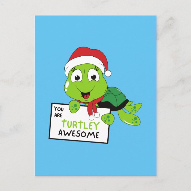 You Are Turtley Awesome Funny Turtle Puns Blue Postcard (Front)