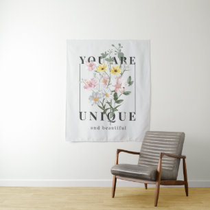 You are Unique Floral Slogan Tapestry