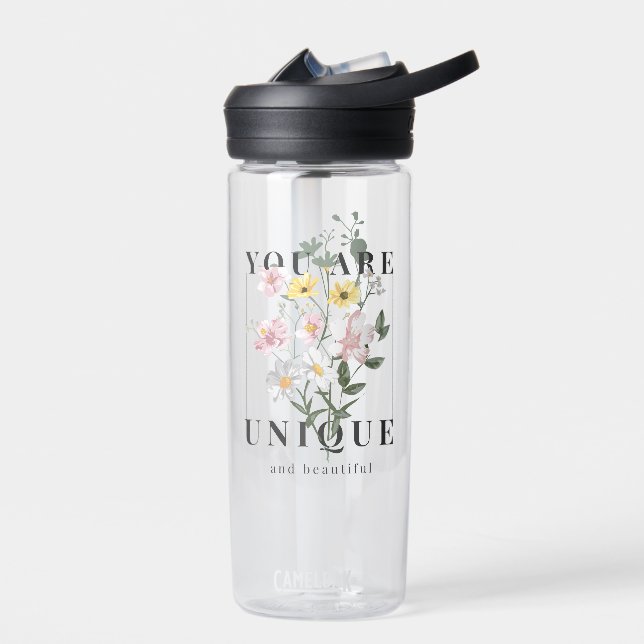 You are Unique Floral Slogan Water Bottle (Left)
